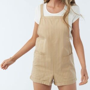 O’Neill Summerlin Pinstripe Sleeveless Cotton Twill Shortalls Tan White Medium